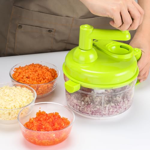 Manual Vegetable Cutter Food Processor 8 in 1 - Chopper, Mixer, Blender, Whipper, Egg Separator, Mincer, Grinder, Dicer with Clear Container 1200ml by Valuetools