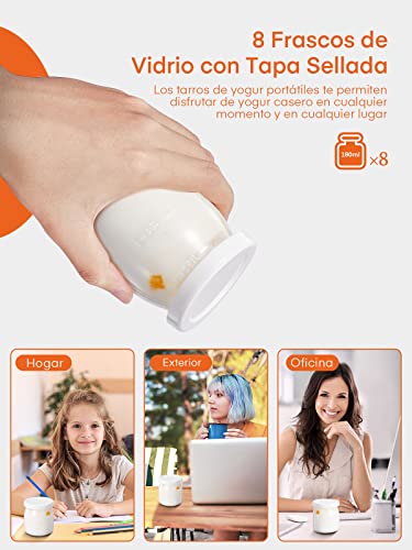 Yogurtera con 8 Vasos y Tapas, Máquina de Yogur Griega, LCD Pantalla de un Solo Toque, Fácil de Usar, Yogur Fresco Casero, Tiempo y Temperatura ajustables, sin BPA - imagen 5