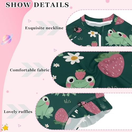 ALAZA Toddler Swimsuit Girl Bathing Suit Swimwear Rash Guard Frog Strawberry Long Sleeve 3T4