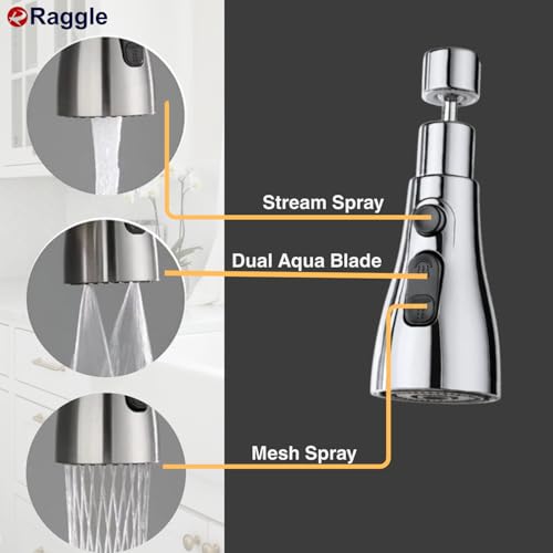 Image of RAGGLE Flexible Tap Extender for Kitchen Sink - 360 Rotating Faucet Attachment, 3-Mode Water-Saving Kitchen Tap Aerator Shower