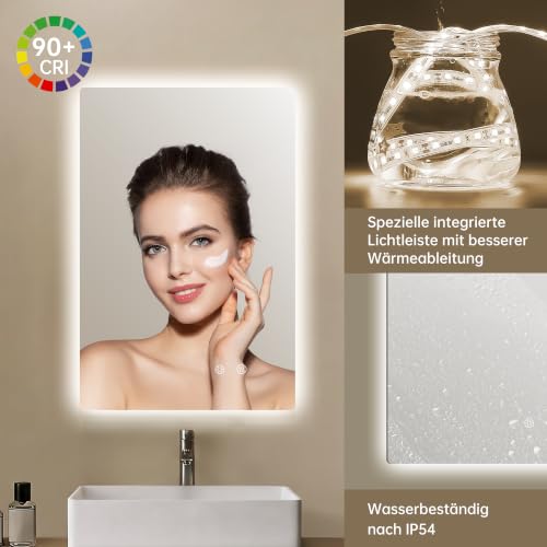 OUMUSU Badspiegel mit Beleuchtung 40x60cm Badezimmerspiegel mit Beleuchtung – Ansicht 6