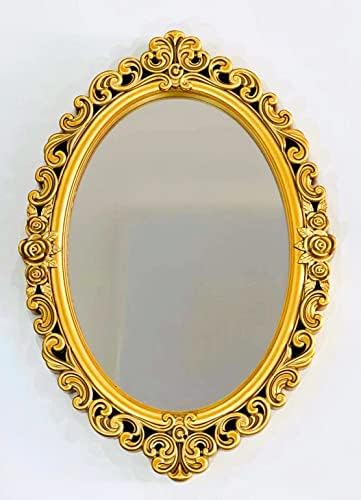 schonee Decorative Wall Mirror, Vintage Hanging Mirror for Bedroom Living-Room Dresser Décor, Oval Vanity Organizer for Perfume Jewelry Makeup, Display and Serving Tray (Oval - Golden)