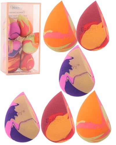 Unfovi 7Pcs Tri Color Makeup Sponge, Low Absorption Latex Free Soft Makeup Sponges For Foundation,Beauty Sponge Blender for Power&Cream,Liquid (Multicolor)
