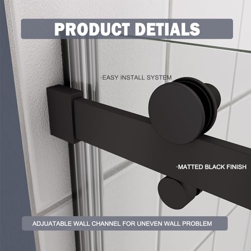 VISRACK 56\"-60 \"W x 58\" H Bathtub Bypass Shower Door, Semi-Frameless Sliding Tub Door with 5/16\" (8mm) SGCC Tempered Glass with Sliding System Waterproof Bathroom Shower Door(Matte Black) - Thumbnail 3