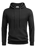COOFANDY Mens Hooded Sweatshirt Long Sleeve Solid Knitted Hoodie Pullover Sweater Black