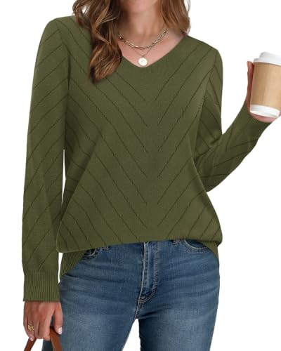 Image of WIHOLL Sweaters for Women V Neck Casual Knit Long Sleeve Tops Lightweight Pullover Clothes Fall Fashion Outfits 2026