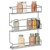 mDesign Küchenregal aus Metall – selbstklebendes Gewürzregal zur Wandmontage mit 3 Ebenen – ideal als Gewürzständer für Küche und Vorratskammer – dunkelgrau