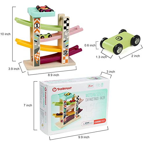 Top Bright Car Ramp Toy For 1 2 Year Old Boy Gift, Car Race Track For Toddlers 1-3 With 4 Wooden Cars, Toddler Car Ramp Racer Montessori Toys #TOP5
