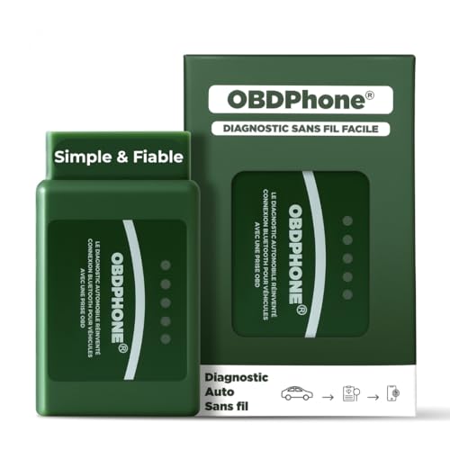 Lecteur OBD2 Bluetooth OBDPhone® - Valise OBD2 Diagnostic Auto Multimarque - Diagnostic Voiture Multimarque Français - Scanner OBD2 Voiture - Codes Défaut...