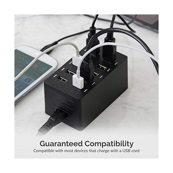 Sabrent 60 Watt (12 Amp) 10-Port [UL Certified] Family-Sized Desktop USB Rapid Charger. Smart USB Ports with Auto Detect Technology [Black] (AX-TPCS) - Image 6