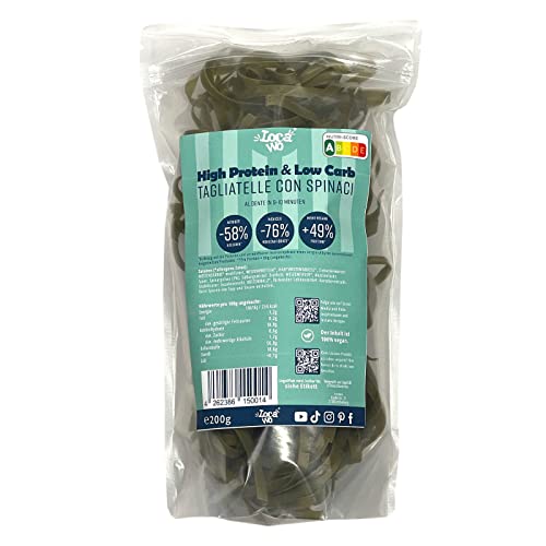 Locawo High Protein & Low Carb Nudeln Tagliatelle con Spinaci | 76% weniger Kohlenhydrate | 12-fache Menge Ballaststoffe | Vegan Cover