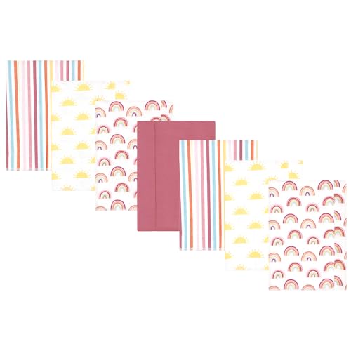 Image of Hudson Baby Unisex Baby Cotton Poly Flannel Burp Cloths, Sunshine and Rainbows 7 Pack, One Size