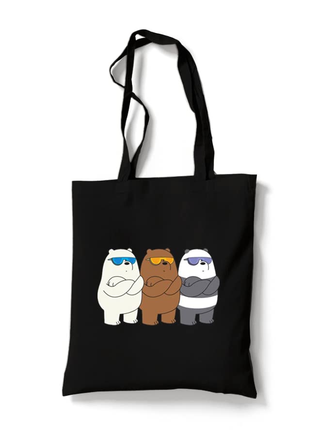 FORZA RAGAZZIReusable Eco-Friendly Black Cotton Canvas Tote Bag/Shopping/Shoulder Bag Bears Pose