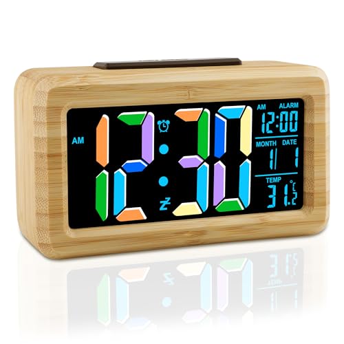 Ayybboo Wecker Digital,Wecker Holz mit Großer Anzeige,Automatischer Lichtsensor,Datums,Temperaturanzeige, Batteriebetrieben Tischuhr(Kohlebatterien Batterie Nicht Enthalten)