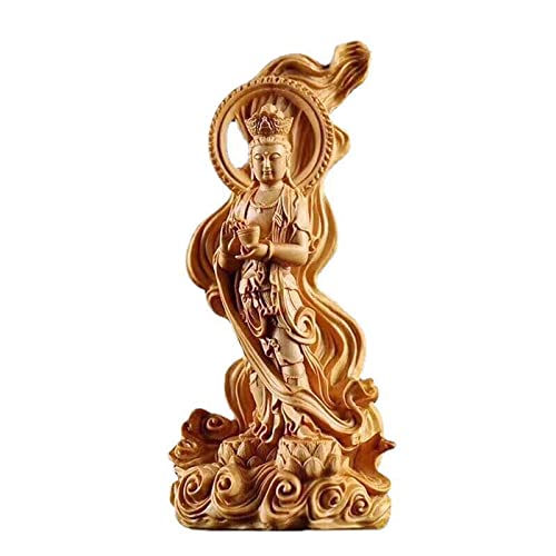 FIDALIKA Massivholz-Cypress-Guanyin-Statue, Chinesische Buddha-Statue Modern Handgeschnitztes Wohnzimmer Feng Shui-Dekoration Guanyin-Statue Cover