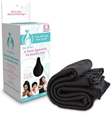 Hair RePear Ultimate Hair Towel for Long Hair - Anti Frizz Premium Cotton Product to Enhance Healthy Natural Hair Perfect for Plopping Wrapping Scrunching Straight Wavy or Curly Hair -21x44in Black