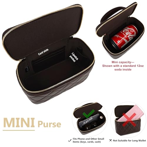 Image of M-ioi-M Small Genuine Leather Purse Quilted Crossbody Bag for Women, Mini Top-Handle Shoulder Handbag w /Gold Chain Strap
