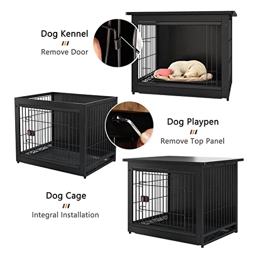 Sprichic Pet Cage With Crate Cover - Dog Crate Furniture, Wooden Wire Dog House, Decorative Indoor Kennel, End Table, Night Stand, Black, Medium #TOP3