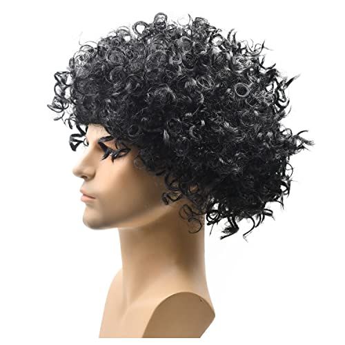 Unisex Short Fluffy Afro Wigs-Women Men Kinky Curly Disco Hippie Wig For Costume Cosplay Halloween Christmas Party (Black) #TOP2
