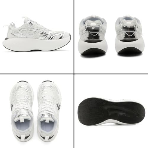 STURYSN Unisex Chunky Platform Sneakers - 2.3 Inch Height Increasing Walking Running Shoes - Leg-Elongating Fashion Dad Y2K Shoes for Men Women, Breathable Mesh Comfort Trainers (531-White-43) — view 4