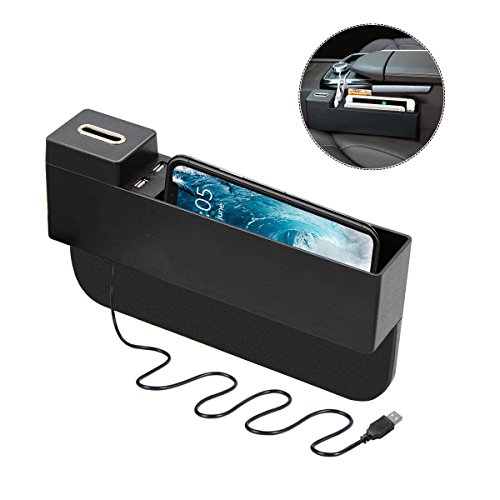Car Seat Side Pocket - Console Side Pocket, Universal Car Pocket Organizer Holder & 2 USB Charging Ports for Cellphones,Keys,Cards,Wallets,Coins