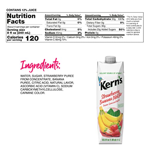 Kern's Strawberry-Banana Nectar 33.8 Fl Oz Tetra Pak (Pack Of 12) #TOP3