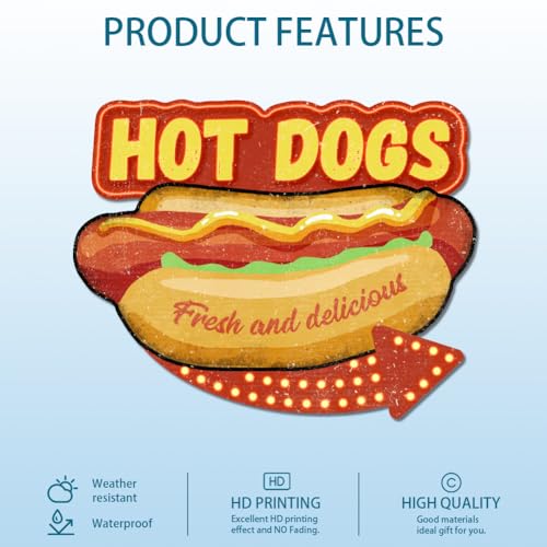 Paredes aburridas solucionadas con el letrero de metal de Hot Dogs retro para hogar y negocios 2