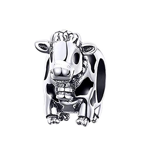 ABAOLA Animals Charm 925 Sterling Silver Hedgehog & Fruits Charm Beads for Fashion Charms Bracelet & Necklace (Cow)
