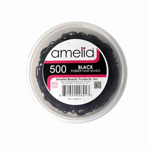 Amelia Beauty Products Amelia Beauty 500 Count Small Rubber Bands for Hair – ½" Black- Made in USA - Recloseable Container - Mini Hair Elastics for Braids, Ponytails, Cornrows & Twists – Strong Hold Ponytail Holders