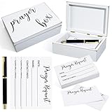 CroBlissful Wood Prayer Box with 60 Pcs Prayer Cards Pen 6.3 Inch Christian Gift for Women Men Bible Gift for Easter Mother's Day Father's Day
