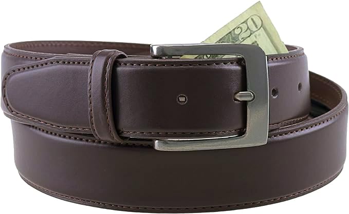Thomas Bates Mens Deerfield Leather Money Belt Travel Zipper Pocket