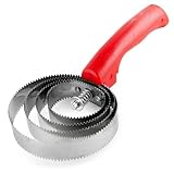 Jeffers Equine Reversible Shedding Curry Comb for Horses or Goats, Pets – Dual Sided Stainless Steel Blade Tool for Grooming, Dirt & Hair Removal – Spring Action Handle – Red Handle