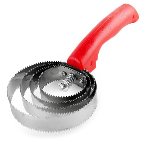 Jeffers Equine Reversible Shedding Curry Comb for Horses or Goats, Pets – Dual Sided Stainless Steel Blade Tool for Grooming, Dirt & Hair Removal – Spring Action Handle – Red Handle