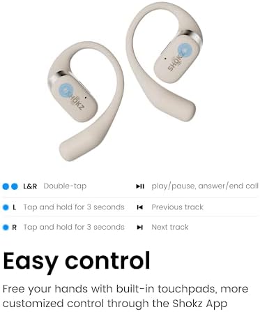 SHOKZ [2023 Nowość] OpenFit Bezprzewodowe słuchawki Bluetooth-Słuchawki z wbudowanym mikrofonem-Wygoda bez uszu-Lekki-Szybkie ładowanie Do codziennego użytku w rozmowie telefonicznej-Beżowy