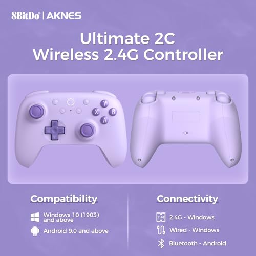Image of AKNES 8Bitdo Ultimate 2C Wireless 2.4G Controller for Windows PC and Android, Gamepad with Hall Effect Joysticks and Hall Triggers, 1000Hz Polling Rate, Remappable L4 /R4 Bumpers - Purple | Gamepad with Hall Effect Joysticks and Hall Triggers, 1000Hz Polling Rate, Remappable L4 /R4 Bumpers - Purple