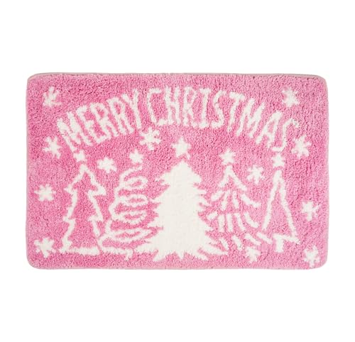 QIONG MENG Christmas Rug Pink Christmas Decorations Bathroom Rugs Christmas Decorative Bath Mat Xmas Winter Bathroom Mat Doormats 17 x 27 Inch for Tub Home Living Room