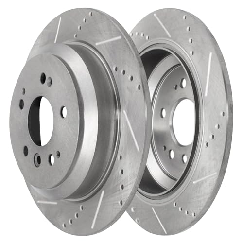 Image of Detroit Axle - 8pc Brake Kit for 2019-2025 Honda Passport Replacement | Drilled Slotted Disc Brake Rotors Ceramic Brake Pads 2020 2021 2022 2023 2024 12.60 inch inch Front 12.95 inch inch Rear Rotor