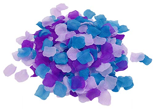 Joinwin Mermaid Party Decorations, 1200Pcs Bridal Artificial Polyester Silk Fabric Rose Petals for Mermaid Birthday Baby Shower Frozen Under The Sea Party Supplies - Teal Lavender Purple