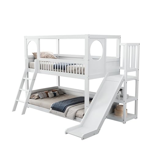 Litera doble infantil blanca con estantes para optimizar dormitorios 5