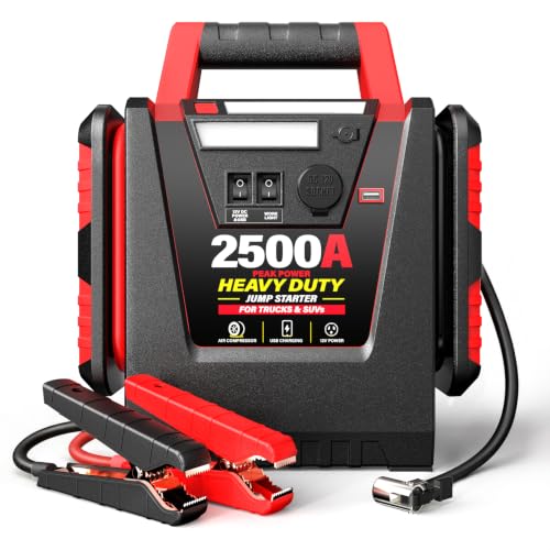 MyAnts Booster de Batterie Voiture Puissant 2500A avec Gonfleur 150 PSI, Démarreur 12V pour Moteurs Essence/Diesel jusqu'à 8.0L, Batterie Externe 20000mAh, Lampe LED 500LM pour Camion, Moto, SUV