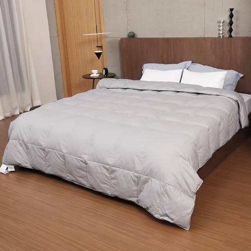 MOOFUN Ganzjahres-Daunendecke 200x200cm in Grau, Flauschige Daunen-Einlage...
