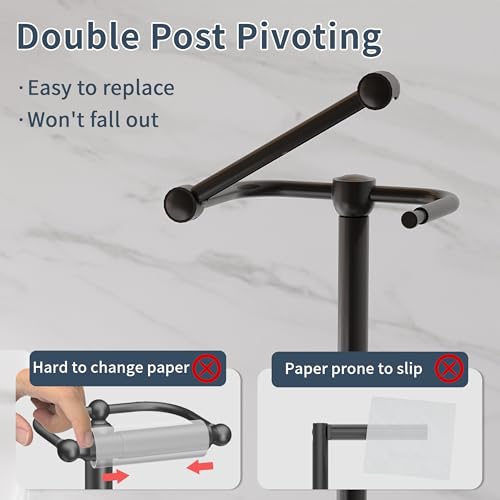 Image of RARXTR Toilet Paper Holder Stand, Post Pivoting Design Free Standing Toilet Paper Holder with Storage for 4 Rolls, SUS304 Stainless Steel Tissue Holder with Reserve, Heavy-Duty Base (Matte Black)