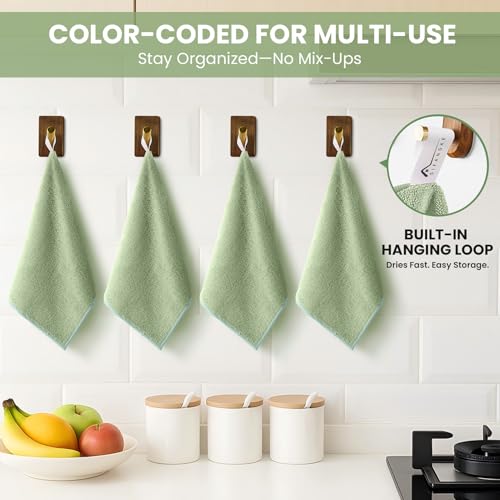 Image of SIFANGKE Microfiber Cleaning Cloth, 12 Pack Green Cleaning Rags for Housekeeping, Reusable Microfiber Towels for Car, Kitchen, Bathroom and Household Cleaning Supplies, 11.8 inchX11.8 inch