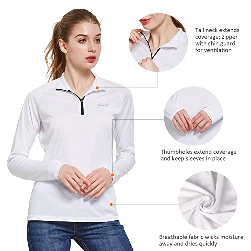 Baleaf Women's Sun Shirts 1/4 Zip Pullover Upf50+ Uv Protection Lightweight Quick Dry Golf Hiking Running Workout Tops White Size L #TOP4