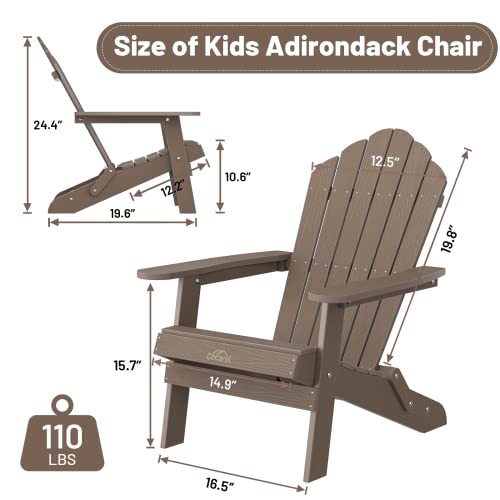 Cecarol Kids Folding Adirondack Chair, Child-Friendly Polystyrene Patio Chair, Beautiful Wood-Texture Weather Resistant And Durable Toddler Outdoor Chair For Garden, Lawn, Indoor, Coffee-Tfc6 #TOP2