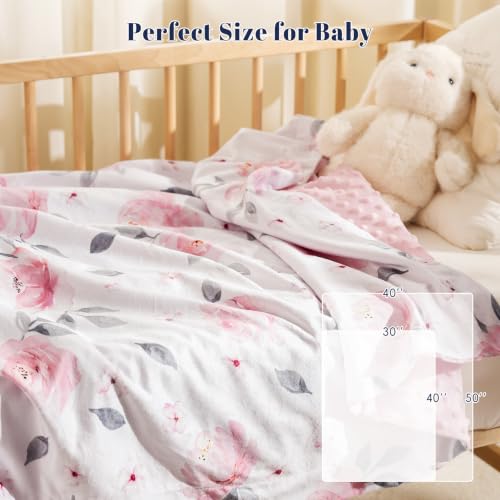 Image of PHF Minky baby blanket for Girls, boys 40x50 Inches Soft Double Layer baby blankets with Dotted backing,Receiving blanket bed Throws for Newborn, Infant, babies, Floral