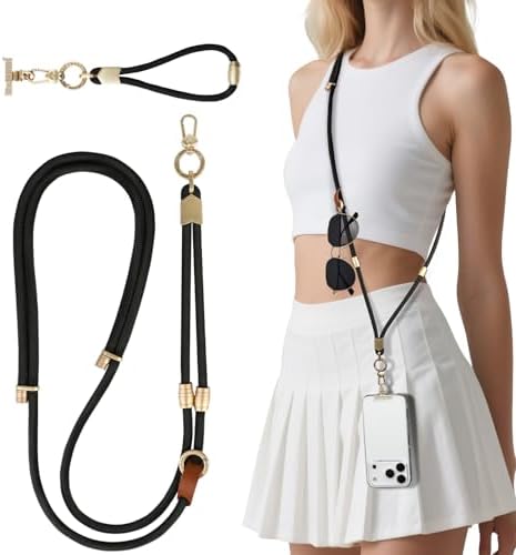 memumi 3 in 1 Universal Adjustable Phone Lanyard, Crossbody Neck Wrist Strap for All Phones, Anti-Theft Secure Lanyard, Premium Woven Material for Cycling Travel Black