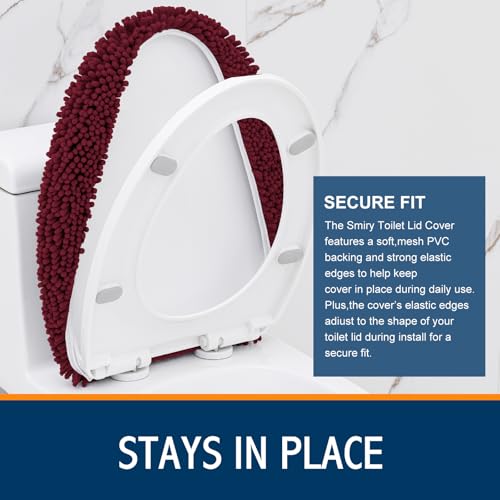 Image of Smiry Soft Chenille Bathroom Toilet Lid Cover, Machine Washable Covers, 17.5x15, Fits Most Round, Elongated and Oblong Lids, Accessories Decor, Burgundy