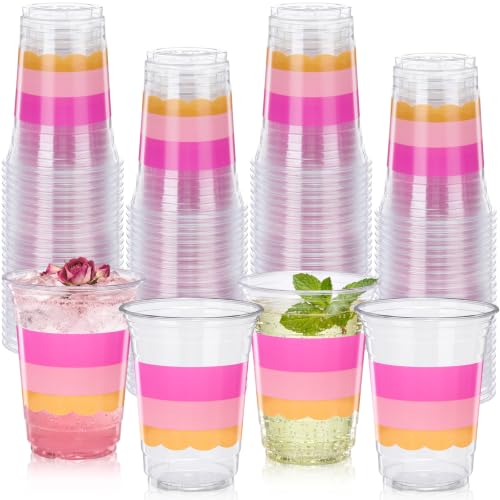 Tiangrid 100 Pcs 16 oz Pink Orange Plastic Cups, Sunset Party Cups