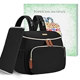 DerBiedersinn Compact Diaper Bag Backpack – Lightweight & Waterproof Baby Bag for Moms & Dads, Includes Changing Pad & Stroller Straps, Small Travel Diaper Backpack for Daily Use – Black
